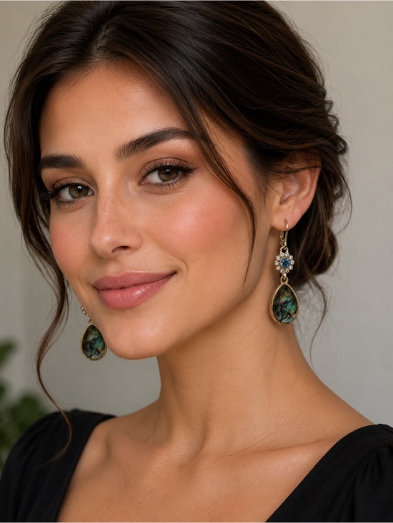 lonna & lilly Jewelry - Lonna & Lilly Blue Abalone Shell Teardrop Dangle Earrings Gold Tone Crystal